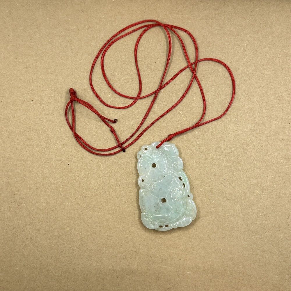 Vintage Chinese Asian Carved Jade Necklace Pendant Foo Dog Coin Beads Estate
